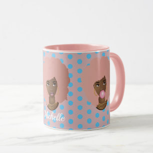 Mug Femmes noires avec Afro rose, Bubblegum et points