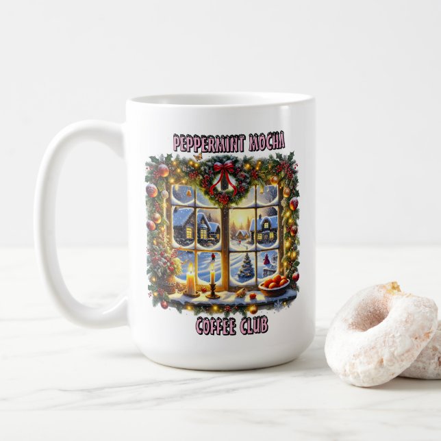 Mug Fenêtre De Noël Avec Décor De Vacances (Avec donut)