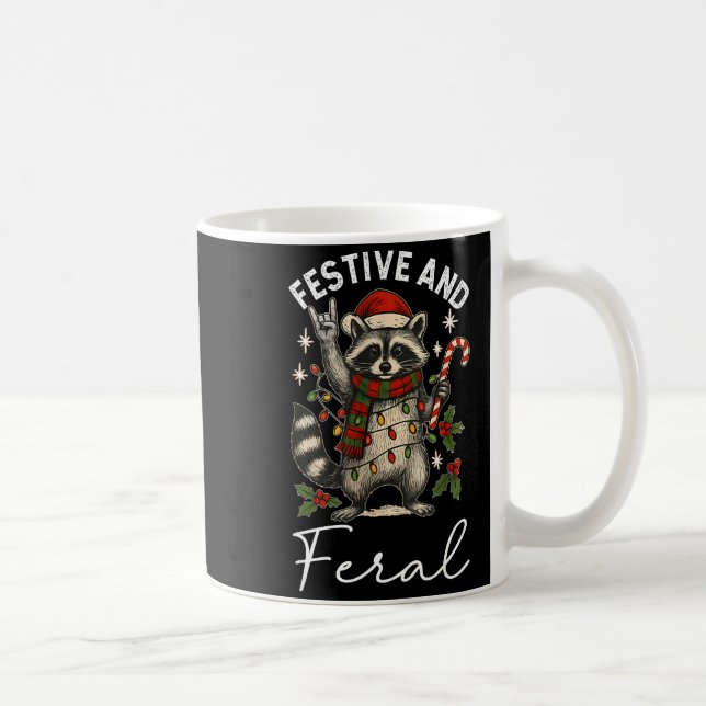 Mug Feral And Festive Raccoon Santa Hat Christmas Ligh (Droite)