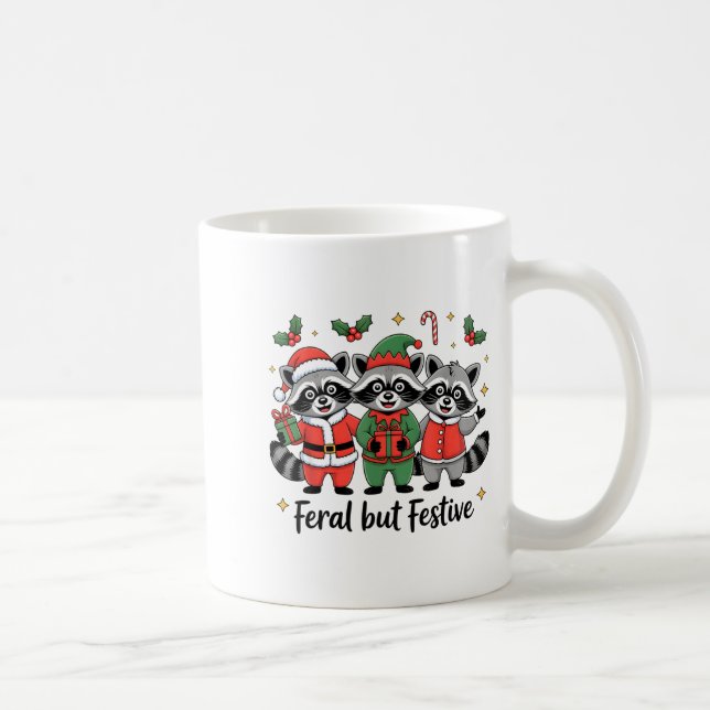 Mug Feral But Festive Funny Christmas Cute Raccoon Elf (Droite)