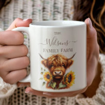Ferme familiale Vache highland au tournesol rustiq