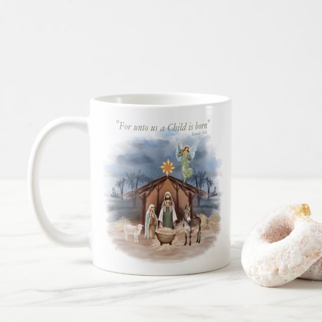 Mug Ferme rustique Noël Nativité traditionnelle (Avec donut)