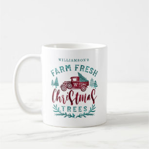 Mug Ferme Vieux Camion Rouge Livraison d'arbres de Noë