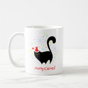Mug Festif Chat noir à Santa Hat Joyeux Catmas