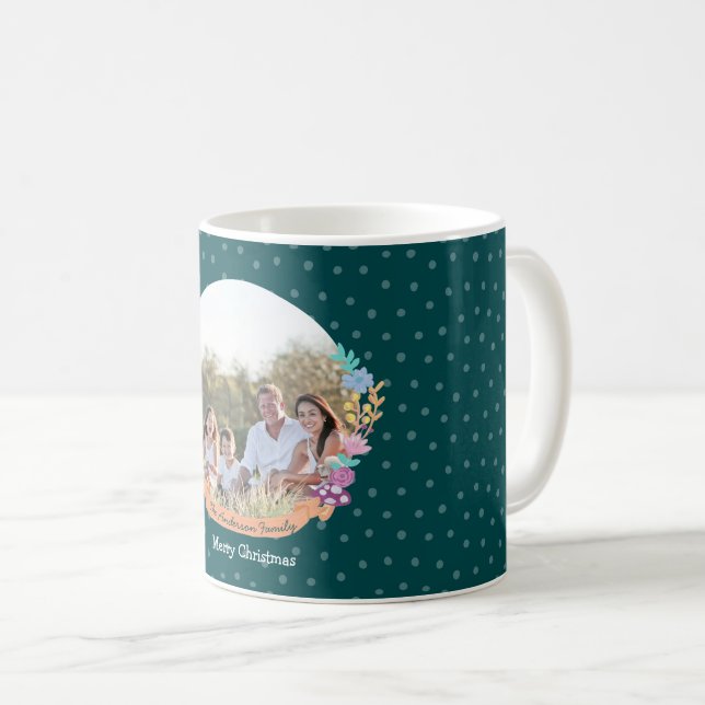 Mug Festif chats fleurie couronne de Noël photo verte (Devant droit)
