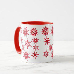 Mug Festif de Noël Blanc Flèches de neige rouges Étoil
