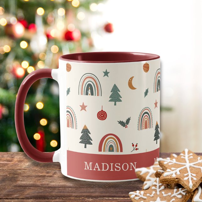 Mug Festif de Noël mignon Rainbows Fêtes Nom (Créateur téléchargé)