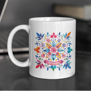 Mug Festif folklor art monogramme floral Noël