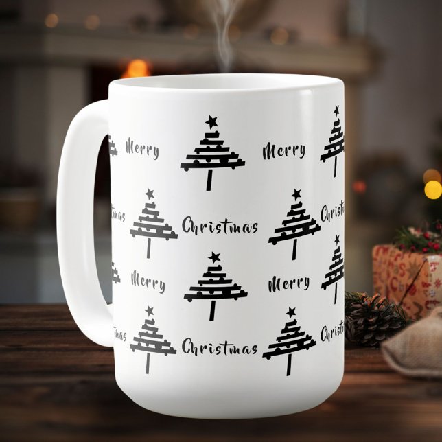 Mug Festif moderne Noir Blanc Noël Arbre de Noël (Créateur téléchargé)