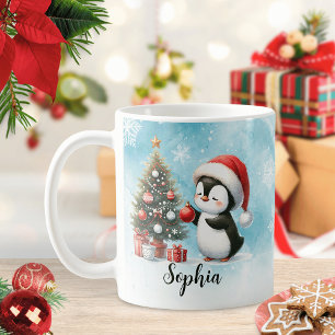 Mug Festif personnalisé Rouge et Bleu mignon Penguin N