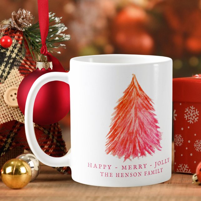 Mug Festif Red Christmas Tree Watercolor Holiday (Créateur téléchargé)