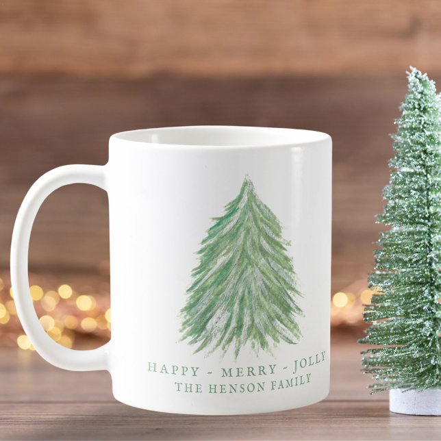 Mug Festif Vert Noël Arbre Aquarelle Vacances (Créateur téléchargé)