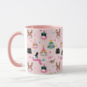 Mug Festive Chat Faces en Motif Casquette de vacances