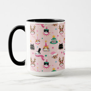 Mug Festive Chat Faces en Motif Casquette de vacances