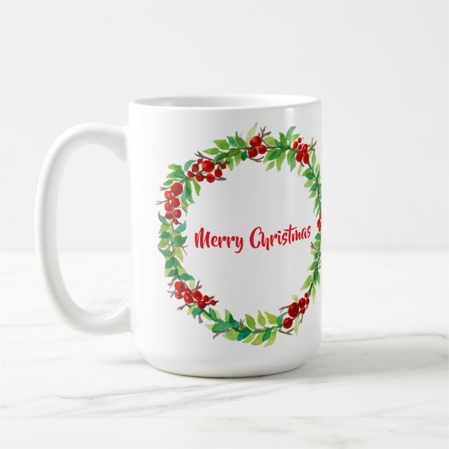 Mug Festive Christmas wreath with red berries (Gauche)