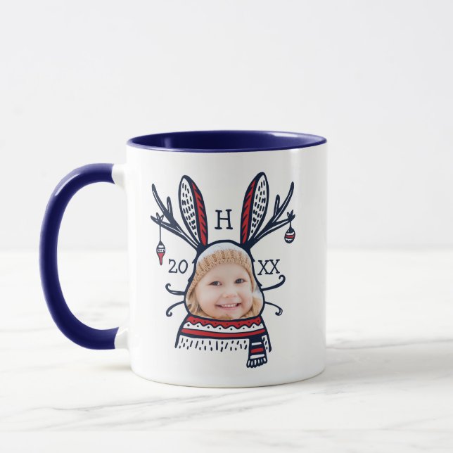 Mug Festive Lapin Plaid Caractère Lapin Photo Vacances (Gauche)