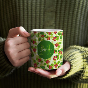Mug Festive Motif de fruits de canneberge, vert