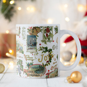 Mug Festive Vintage Noël Salutations Collage-Blanc