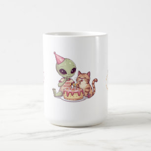 Mug Fête d'anniversaire de chat extraterrestre dessin
