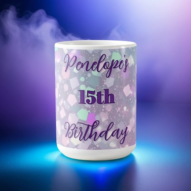 Mug Fête d'anniversaire Pastel Shimmer personnalisée (Créateur téléchargé)