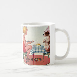 Mug Fête d'anniversaire vintage, Fille avec chien chio