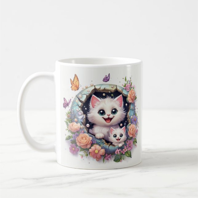 Mug Fête de la mère Chats émerge de mur de crack (Gauche)
