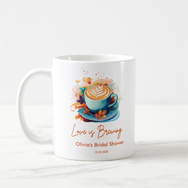 Mug Fête de mariage Blue Floral Love is Brewing Coffee (Gauche)