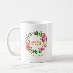 Mug Fête de mariage fleurie rose couronne personnalisé