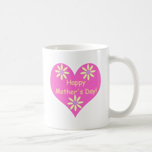 Mug Fête des mères Coeur rose et Fleurs jaunes