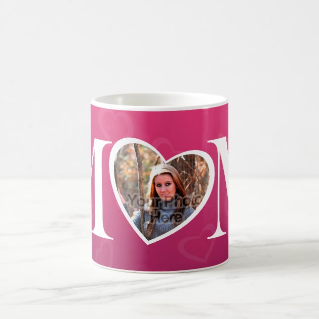 Mug Fête des mères de MOM Photo Cadre de coeur rose (Centre)
