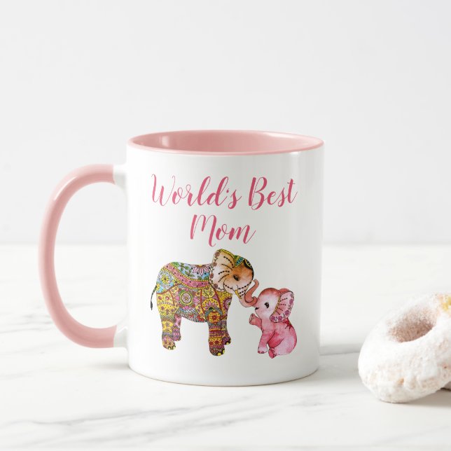 Mug Fête des mères des éléphants de Boho rose mignon (Avec donut)