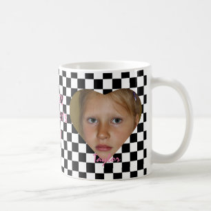 Mug Fête des mères Deux noms de photos À damiers noir 