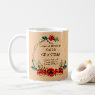 Mug Fête des Mères Grand-mère Enfants Noms de naissanc