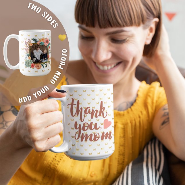 Mug Fête des mères Mère Cadeau Floral Photo personnali (Créateur téléchargé)