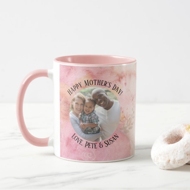 Mug Fête des Mères Pastel Rose Vert Aquarelle Tie-Dye (Avec donut)
