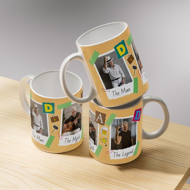 Mug Fête des pères de collage photo moderne Retro (Créateur téléchargé)