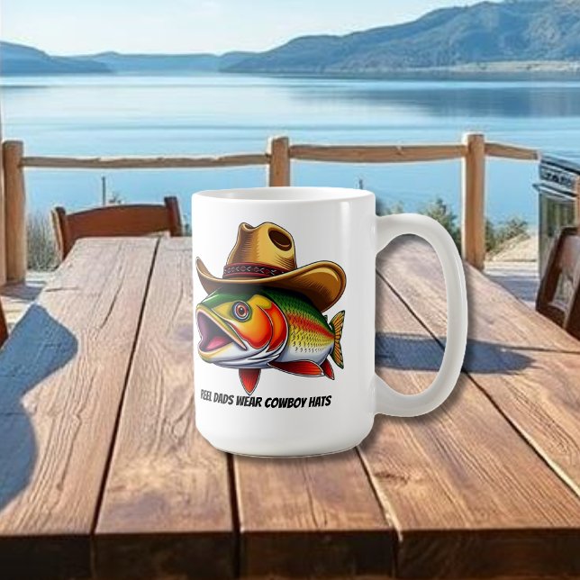 Mug Fête des pères Drôle Poisson Porté un Casquette Co (Funny Father's Day Mug Trout wearing a cowboy hat Reel Dad's Wear Cowboy Hats. )