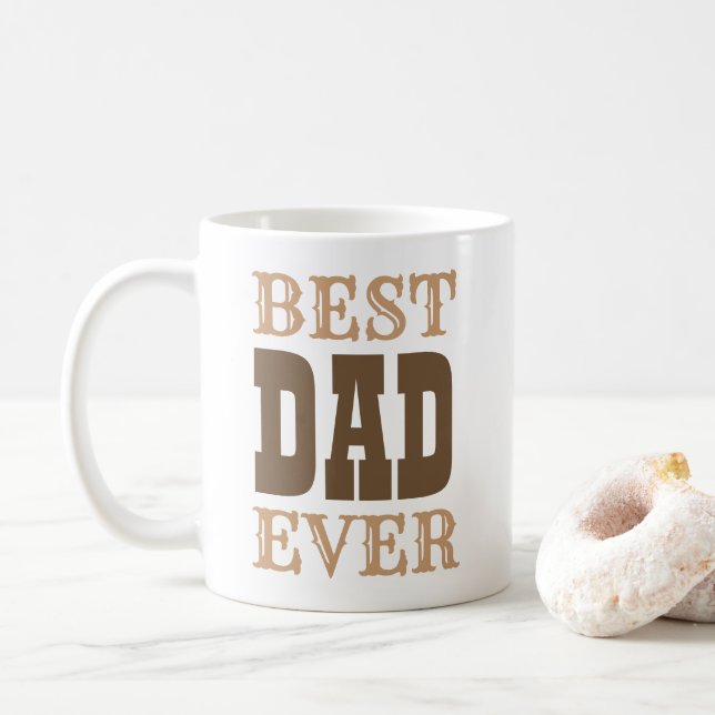 Mug Fête des pères Meilleur Papa Jamais Brown Typograp (Avec donut)