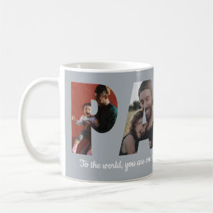 Mug Fête des pères moderne PAPA 4 Photo Silver Grey Ha