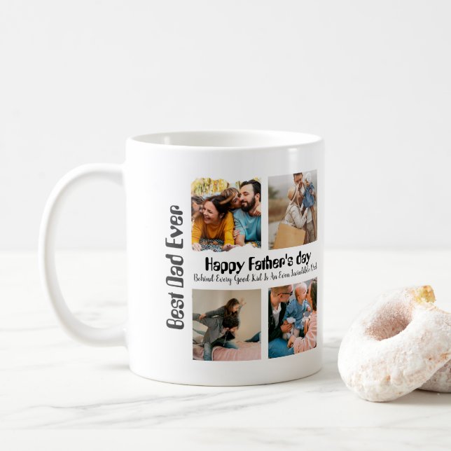 Mug Fête des pères personnalisée 4 photo collage Meill (Avec donut)