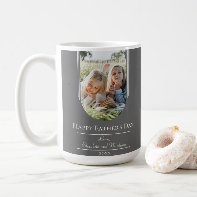 Mug Fête des pères photo de cadre d'arc moderne | Gris (Avec donut)