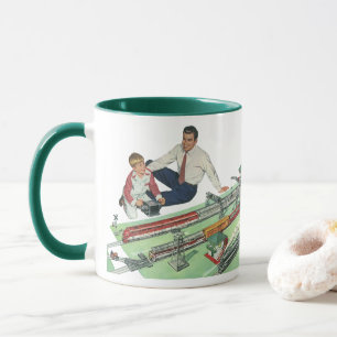Mug Fête des pères vintage, père et fils avec Trains
