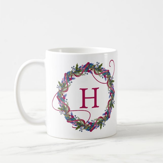Mug Fête initiale de la couronne de Noël lunatique (Gauche)