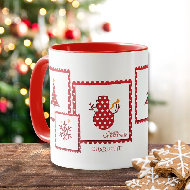 Mug Fêtes de Noël Timbre Hiver Nom personnalisé (Créateur téléchargé)