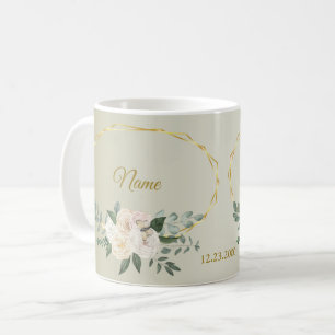 Mug Feuillage de mariage floral rose géométrique or
