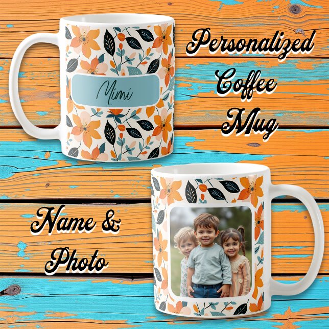 Mug Feuillage et fleurs orange et bleu Personnalisé (Créateur téléchargé)