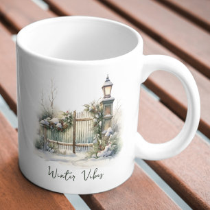 Mug Feuillage vert personnalisé Snowy Fence hiver Noël