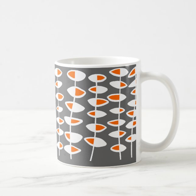 Mug Feuille alternative - blanc et orange sur gris (Droite)