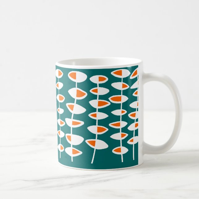 Mug Feuille alternative - Blanc et orange sur Turquois (Droite)