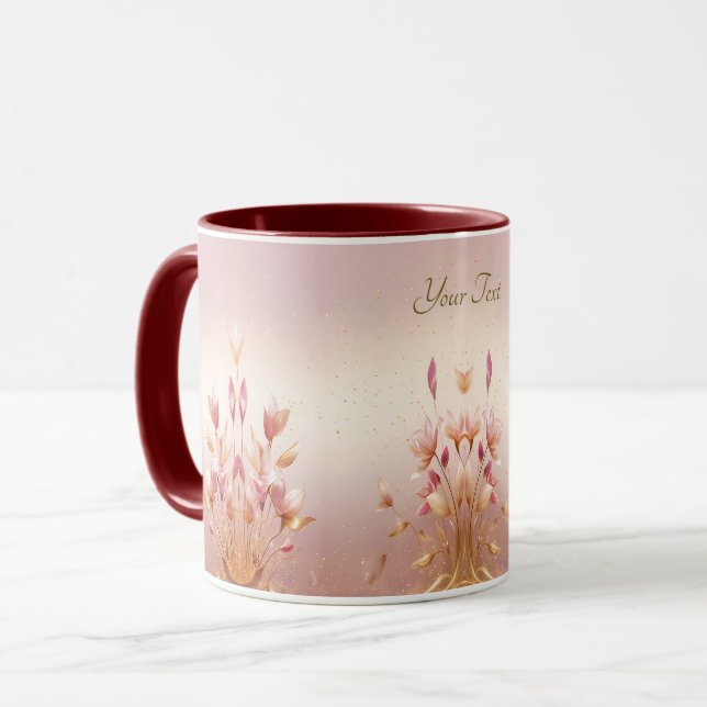 Mug Feuille de café Floral rose (Devant gauche)